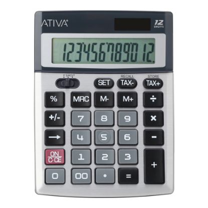 Picture of Ativa 12-Digit Desktop Calculator, Silver/Black