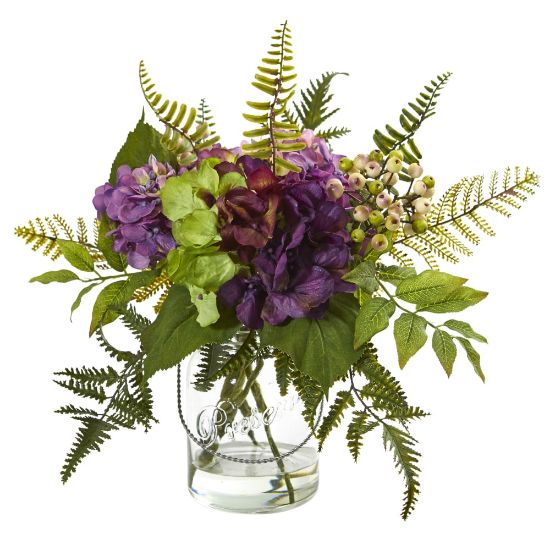 Picture of Nearly Natural Hydrangea & Berry 14inH Artificial Floral Arrangement, 14inH x 7inW x 7inD, Purple