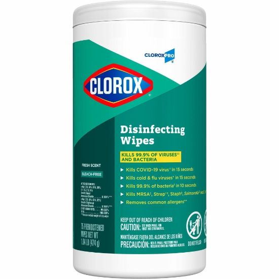 Picture of CloroxPro Disinfecting Wipes - Ready-To-Use - Fresh Scent - 75 / Canister - 240 / Bundle - Green