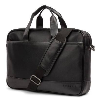 Picture of Bugatti Gin & Twill Textured Vegan Leather Briefcase, 10-1/2inH x 16inW x 2-3/4inD, Black