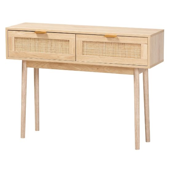 Picture of Baxton Studio Mid-Century Modern Rattan 2-Drawer Console Table, 29-1/2inH x 39-7/16inW x 11-13/16inD, Light Oak