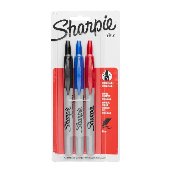 Picture of Sharpie Retractable Permanent Markers, Fine Point, Assorted Colors, Pack Of 3 Markers