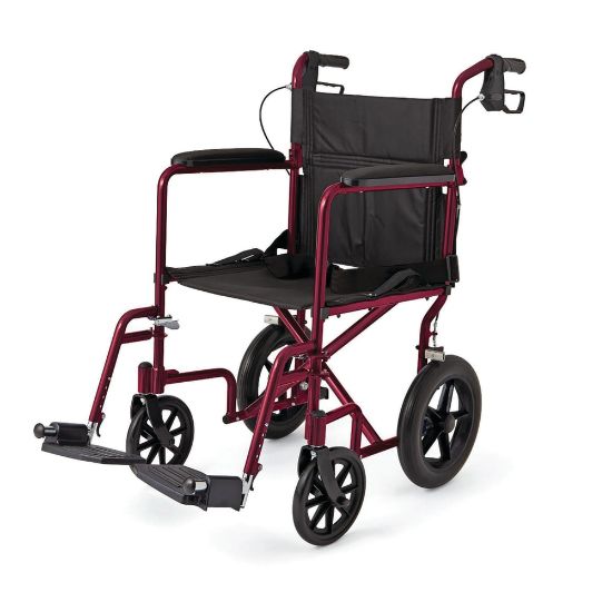 Picture of Medline Aluminum Transport Chair, 12in Wheels, Red