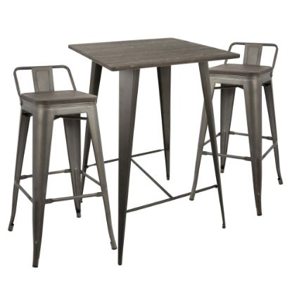 Picture of Lumisource Oregon Industrial Pub Table With 2 Low-Back Stools, Espresso/Antique