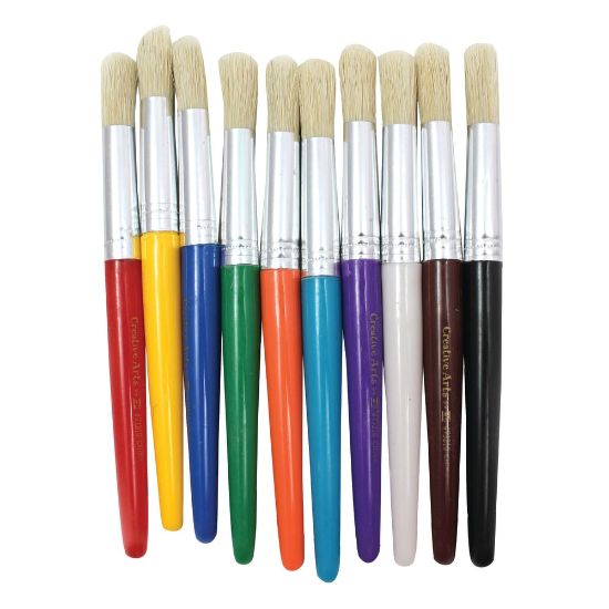 Picture of Charles Leonard, Inc. Round Stubby Brushes, 3/4in, Round Bristles, Hog Hair, Assorted Colors, 3 Packs Of 10