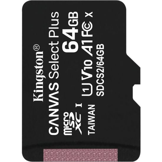 Picture of Kingston Canvas Select Plus SDCS2 64 GB Class 10/UHS-I (U1) microSDXC - 1 Pack - 100 MB/s Read - Lifetime Warranty