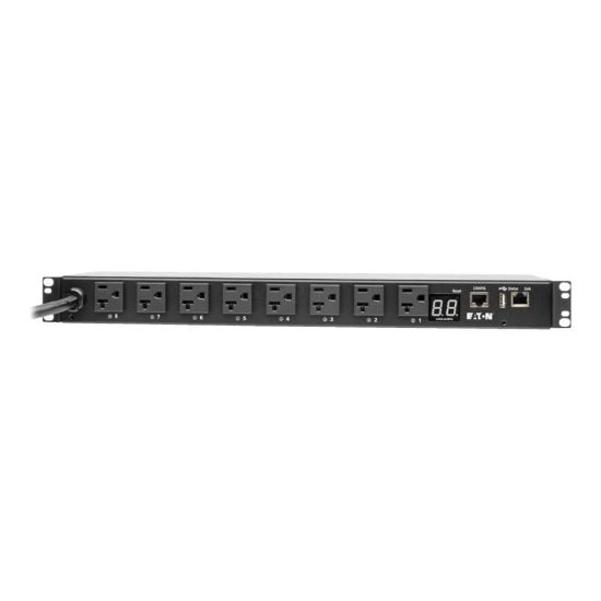 Picture of Tripp Lite 1.9kW Single-Phase Switched PDU, LX Platform Interface, 120V Outlets (8 5-15/20R), NEMA L5-20P, 12 ft. Cord, 1U Rack, TAA - Power distribution unit (rack-mountable) - 20 A - AC 100/120/127 V - 2.03 kW - 1-phase