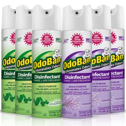 Picture of OdoBan Odor Eliminator Disinfectant 360 deg. Spray, Eucalyptus Lavender, 14.6 Oz, Pack Of 6 Bottles