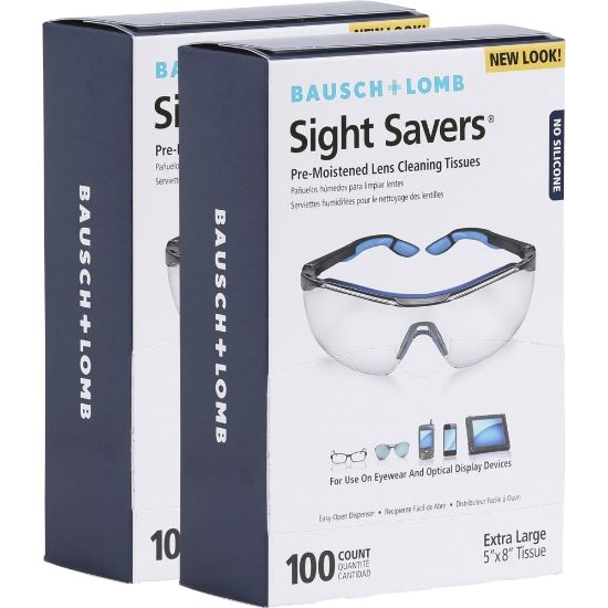 Picture of Bausch & Lomb Sight Savers Lens Cleaning Tissues, 8in x 5in, 100 Tissues Per Box, Pack Of 2 Boxes