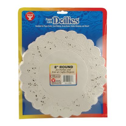 Picture of Hygloss Round Paper Lace Doilies, 8in, White, 100 Doilies Per Pack, Set Of 3 Packs