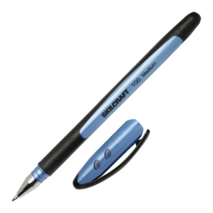 Picture of AbilityOne SKILCRAFT 100 Rubberized Stick Pens, Medium Point, 0.7 mm, Blue Barrel, Blue Ink, Pack Of 12