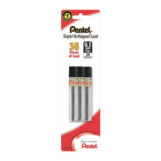 Picture of Pentel Super Hi-Polymer Fine Line Lead Refills, 0.5 mm, 2H Hardness, Pack Of 36