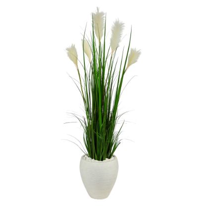 Picture of Nearly Natural Wheat Plume Grass 54inH Artificial Plant With Planter, 54inH x 18inW x 16inD, Green/White