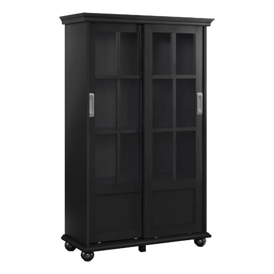 Picture of Ameriwood Home Aaron Lane 51inH 4-Shelf Bookcase With Sliding Glass Doors, Black