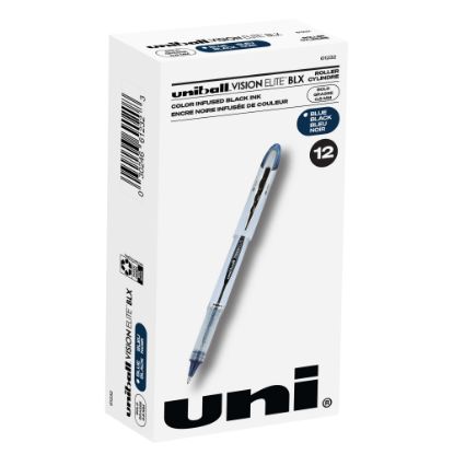 Picture of uni-ball Vision Elite Liquid Ink Rollerball Pens, Bold Point, 0.8 mm, White Barrel, Blue/Black Ink, Pack Of 12