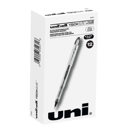 Picture of uni-ball Vision Elite Liquid Ink Rollerball Pens, Bold Point, 0.8 mm, White Barrel, Black Ink, Pack Of 12