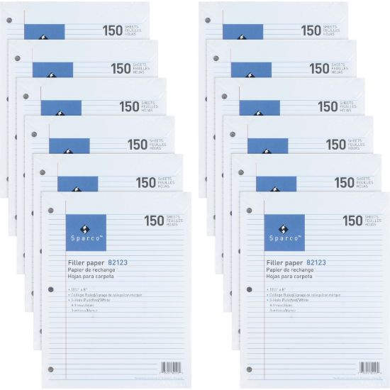 Picture of Sparco 3HP Notebook Filler Paper - 1800 Sheets - College Ruled - 16 lb Basis Weight - 8in x 10 1/2in - White Paper - 1800 / Bundle