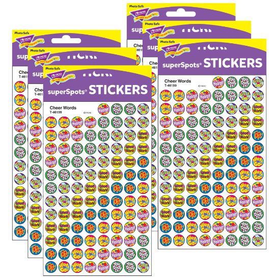 Picture of Trend SuperSpots Stickers, Cheer Words, 800 Stickers Per Pack, Set Of 6 Packs