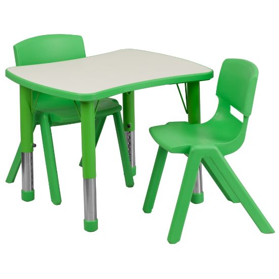 Picture of Flash Furniture Rectangular Height-Adjustable Activity Table Set With 2 Chairs, 23-1/2inH x 21-7/8inW x 26-5/8inD, Green