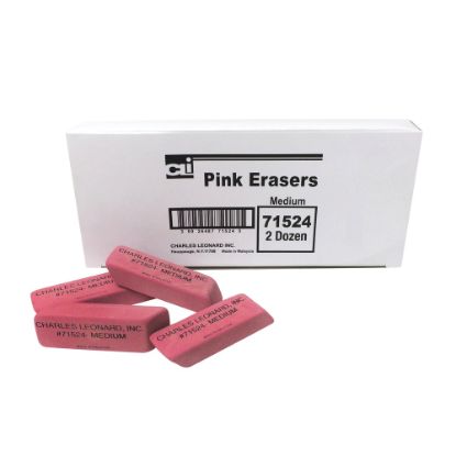 Picture of Charles Leonard Natural Rubber Wedge Erasers, Medium, Pink, 12 Erasers Per Box, Pack Of 3 Boxes