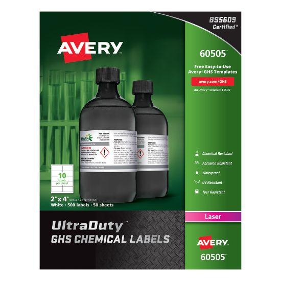 Picture of Avery UltraDuty GHS Chemical Labels, AVE60505, 2in x 4in, White, Box Of 500