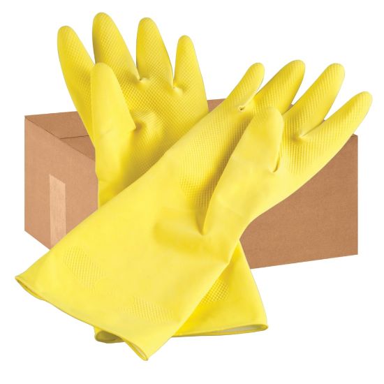 Picture of Tradex International Flock-Lined Latex General Purpose Gloves, Small, Yellow, 24 Per Pack, Case Of 12 Packs