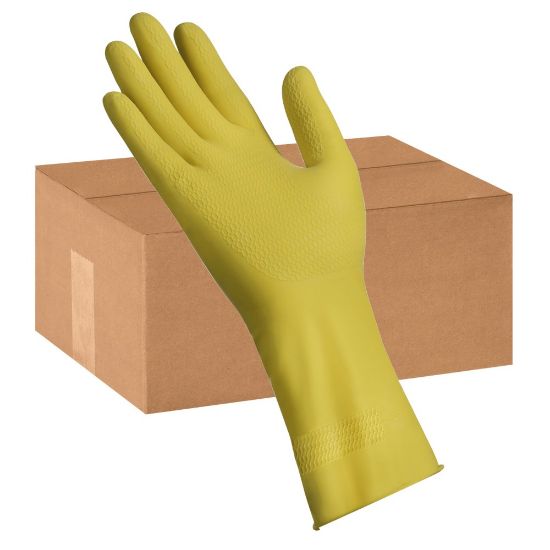 Picture of Tradex International Flock-Lined Latex General Purpose Gloves, X-Large, Yellow, Pack of 12 Pairs