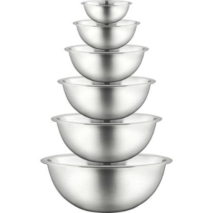 Picture of NutriChef Kitchen Mixing Bowls - Food Mixing Bowl Set, Stainless Steel (6 Bowls) - Mixing, Serving, Marinating - Dishwasher Safe - Stainless Steel - Mirror Polished - Stainless Steel, Metal Body - 1 Set