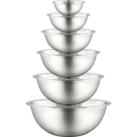 Picture of NutriChef Kitchen Mixing Bowls - Food Mixing Bowl Set, Stainless Steel (6 Bowls) - Mixing, Serving, Marinating - Dishwasher Safe - Stainless Steel - Mirror Polished - Stainless Steel, Metal Body - 1 Set