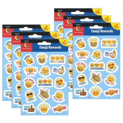 Picture of Creative Teaching Press Reward Stickers, Emoji Fun, 75 Stickers Per Pack, Set Of 6 Packs