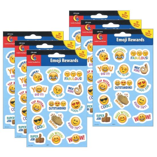 Picture of Creative Teaching Press Reward Stickers, Emoji Fun, 75 Stickers Per Pack, Set Of 6 Packs