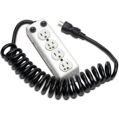 Picture of Tripp Lite Safe-IT Power Strip Hospital Medical Antimicrobial 4 Outlet UL1363A 3ft-10ft Coiled Cord - Power strip - 15 A - AC 120 V - input: NEMA 5-15 - output connectors: 4 - 15 ft cord - white