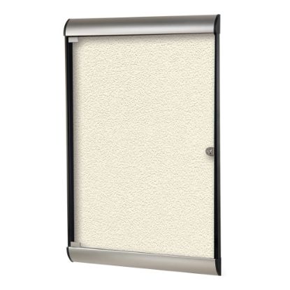 Picture of Ghent Silhouette 1-Door Enclosed Bulletin Board, Vinyl, 42-1/8in x 27-3/4in, Ivory, Satin Black Aluminum Frame