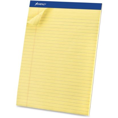 Picture of Ampad Basic Micro Perforated Writing Pads, 50 Sheets, Stapled, Wide Ruled, 8 1/2in x 11 1/2in, Canary Yellow, Pack Of 12