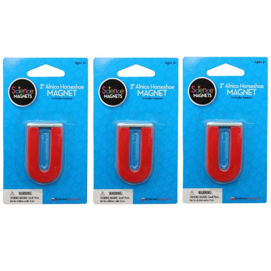 Picture of Dowling Magnets 2in Alnico Horseshoe Magnets, Red, All Ages, Pack Of 3 Magnets