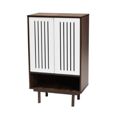 Picture of Baxton Studio Meike 2-Tone 2-Door Shoe Cabinet, Walnut/White