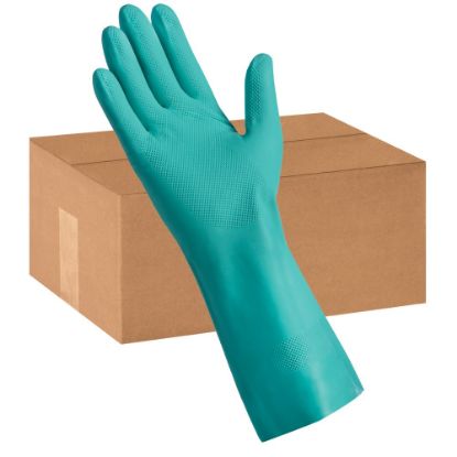 Picture of Tradex International Flock-Lined Nitrile General Purpose Gloves, Medium, Green, 24 Per Pack, Case Of 12 Packs