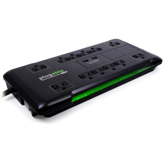 Picture of Plugable Surge Protector Power Strip with USB and 12 AC Outlets - Built-in 10.5W 2-Port USB Charger for Android, Apple iOS, and Windows Mobile Devices, 6 Foot Extension Cord