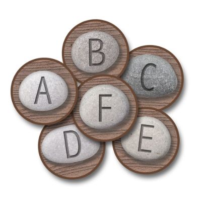 Picture of Carpets for Kids Pixel Perfect Collection Alphabet Stones Seating Set of 26 Rounds, 12in x 12in, Brown