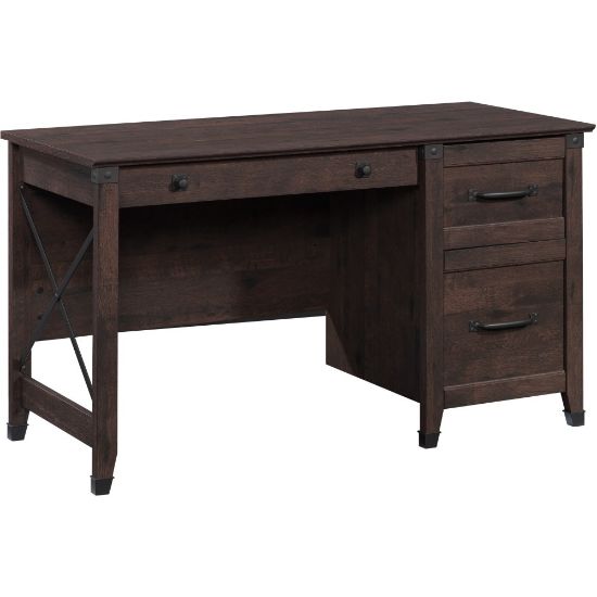 Picture of Sauder Carson Forge 54inW Single Pedestal Computer Desk, Coffee Oak