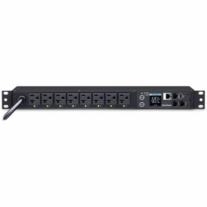 Picture of CyberPower PDU41002 Single Phase 100 - 120 VAC 20A Switched PDU - 8 Outlets, 12 ft, NEMA L5-20P (5-20P Adapter), Horizontal, 1U, SNMP, LCD, 3YR Warranty