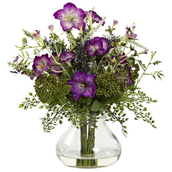 Picture of Nearly Natural Mixed Morning Glory 11inH Plastic Floral Arrangement With Vase, 15inH x 12inW x 11inD, Purple/Green