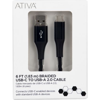 Picture of Ativa USB Type-C To USB Type-A Cable, 6ft, Black, 45380