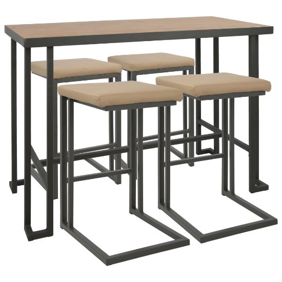 Picture of Lumisource Roman Industrial Counter-Height Table With 4 Stools, Gray/Camel