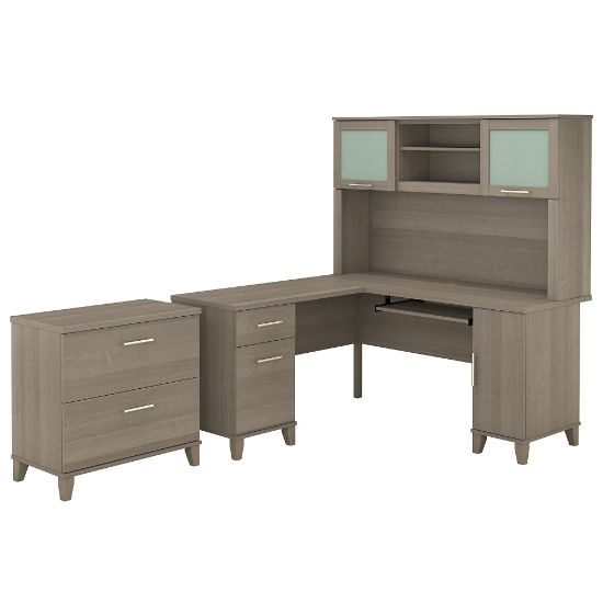 Picture of Bush Furniture Somerset L Shaped Desk With Hutch And Lateral File Cabinet, 60inW, Ash Gray, Standard Delivery