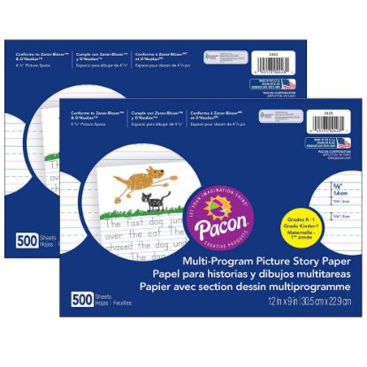 Picture of Pacon Multi-Program Picture Story Paper, 5/8in Ruled, 12in x 9in, White, 500 Sheets Per Pack, Set Of 2 Packs