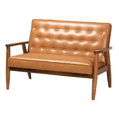 Picture of Baxton Studio Sorrento Loveseat, Walnut Brown/Tan