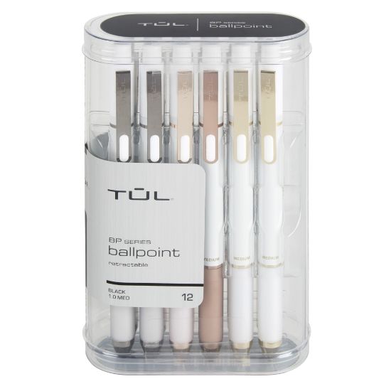 Picture of TUL BP Series Retractable Ballpoint Pens, Medium Point, 1.0 mm, Pearl White Barrel, Black Ink, Pack Of 12 Pens