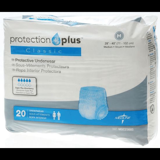 Picture of Protection Plus Classic Protective Underwear, Medium, 28 - 40in, White, 20 Per Bag, Case Of 4 Bags