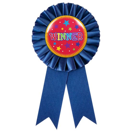 Picture of Amscan Winner Pin-On Rosette Award Ribbons, 6in, Blue, Pack Of 12 Ribbons